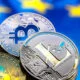 coins bitcoin litecoin background europe concept virtual money