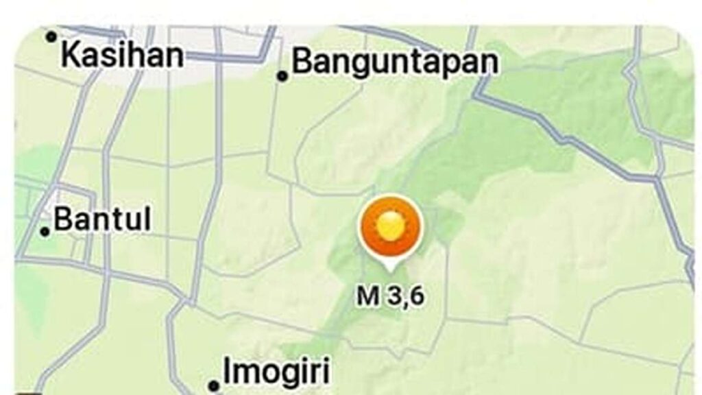 Imbas Gempa Jogja, 20 Perjalanan Kereta Api Sempat Terhenti Sebelum KAI Pastikan Jalur Aman 53 Peta wilayah Kasihan, Bantul, Banguntapan, dan Imogiri yang menunjukkan pusat gempa magnitudo 3,6