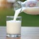 Perbandingan Jumlah Protein Berbagai Jenis Susu dari Almond hingga Susu Sapi 55 Seseorang menuangkan susu dari botol kaca ke dalam gelas di atas meja kayu