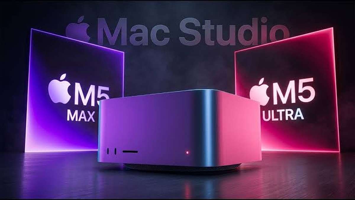 Kehadiran Mac Mini M6 dan Mac Studio M5 Ultra Dobrak Batas Komputasi Desktop 51 Mac Studio dengan latar belakang chip M5 Max dan M5 Ultra bercahaya ungu dan merah muda