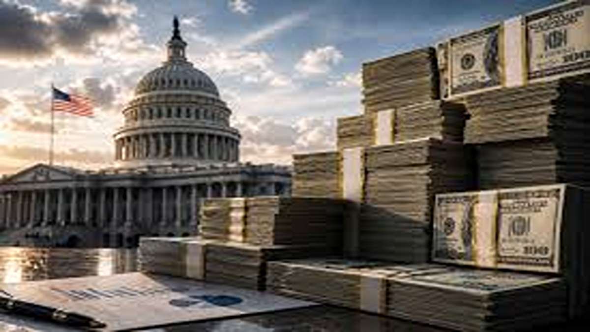 Ngeri! Utang Pemerintah AS Tembus Rp 712.000 Triliun, Dunia Terancam Waspada 52 Gedung Capitol Amerika Serikat dengan tumpukan uang kertas dolar di depannya