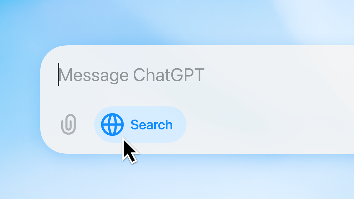 Kotak input ChatGPT dengan tombol pencarian yang dipilih oleh kursor mouse