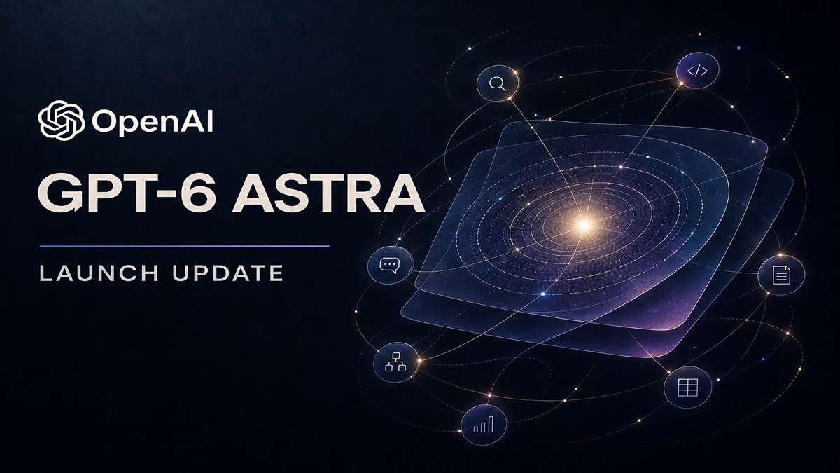 GPT-6 Astra Resmi Meluncur Usai Tertunda Akibat Kemampuan Supernya 50 OpenAI GPT-6 Astra Launch Update dengan ilustrasi galaksi dan ikon fitur teknologi