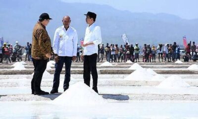 Presiden Joko Widodo dan rombongan meninjau langsung area tambak garam rakyat