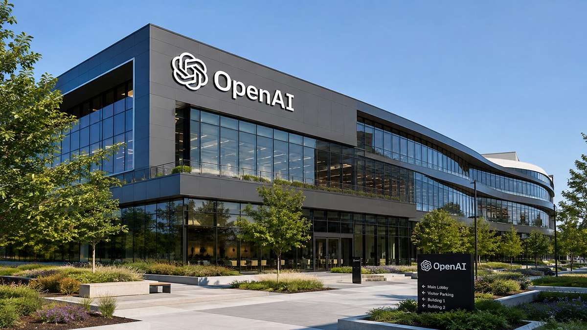 GPT-6 Astra Resmi Meluncur Usai Tertunda Akibat Kemampuan Supernya 52 Gedung kantor modern OpenAI dengan fasad kaca dan logo perusahaan di bagian luar